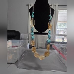 Chico’s Turquoise/ Tan Silver Rock Necklace